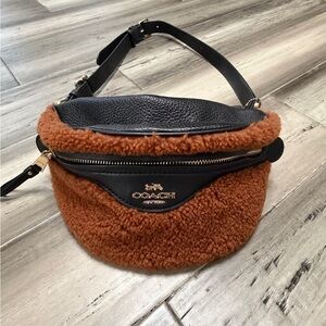 Coach Black and Tan Shearling Crossbody Bag